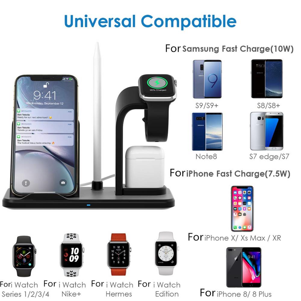 Fdgao 3- i -1 opladerstander til apple watch 5/4/3/2 10w hurtig qi trådløs oplader dockstation til iphone 11 xs xr 8 airpods pro