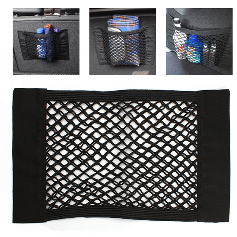 Strong Magic Tape Car Seat Back Storage Mesh Net Bag 40cm*25cm Luggage Holder Pocket Sticker Trunk Organizer Car Styling