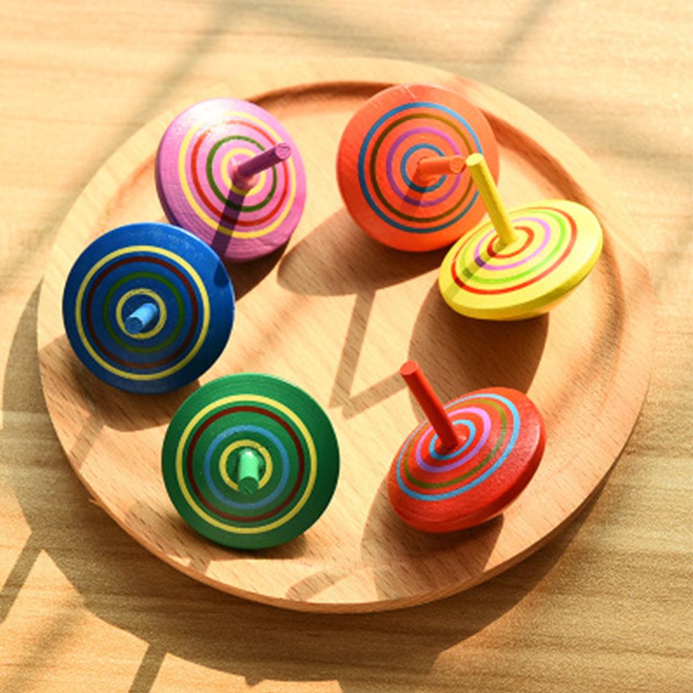 Klassisk sjov udsøgt håndsnurret legetøj børn børn fritid multi-farvet træ roterende spinning top legetøj