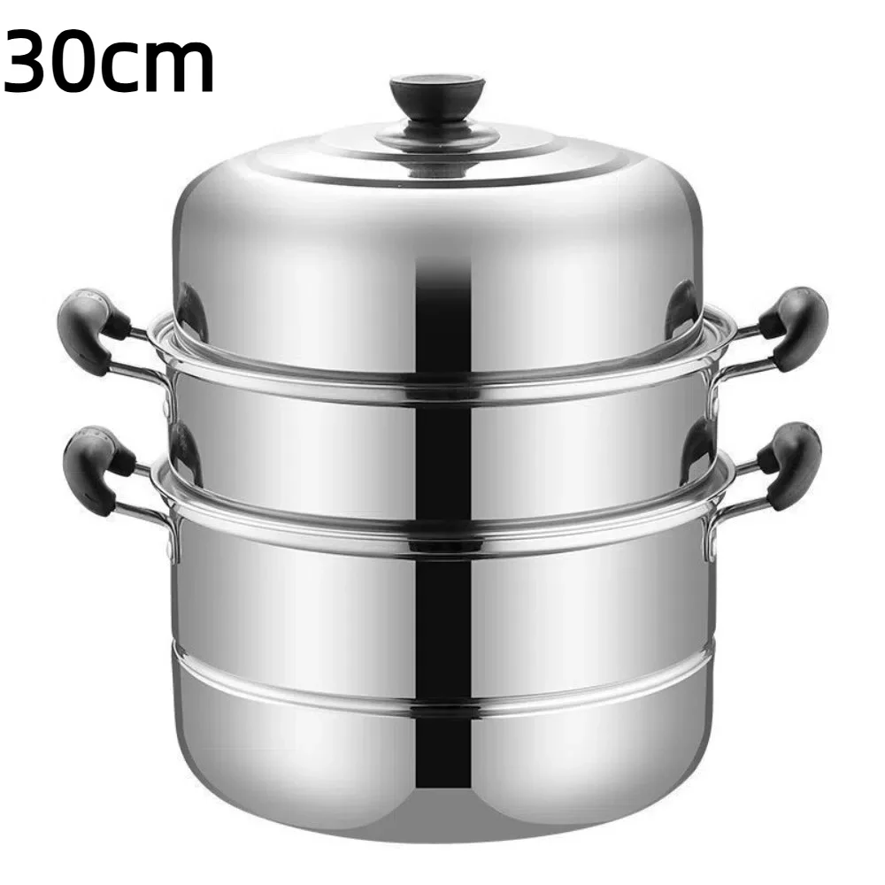 Stainless Steel Steamer Cooker 26-34cm Thickened Soup Steam Pot 3 Layer Deepened Stockpot Cookware Induction Cooker Gas: Red
