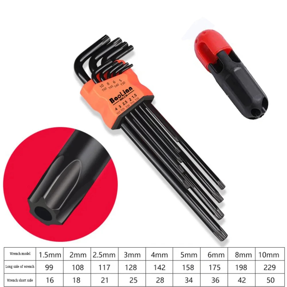 Juego de 9 Uds de llaves hexagonales, herramienta de llave Allen, llave cuadrada Torx, extremo de bola larga Hexagonal interior, llave L de 1,5 - 10mm con mango en T: Verde