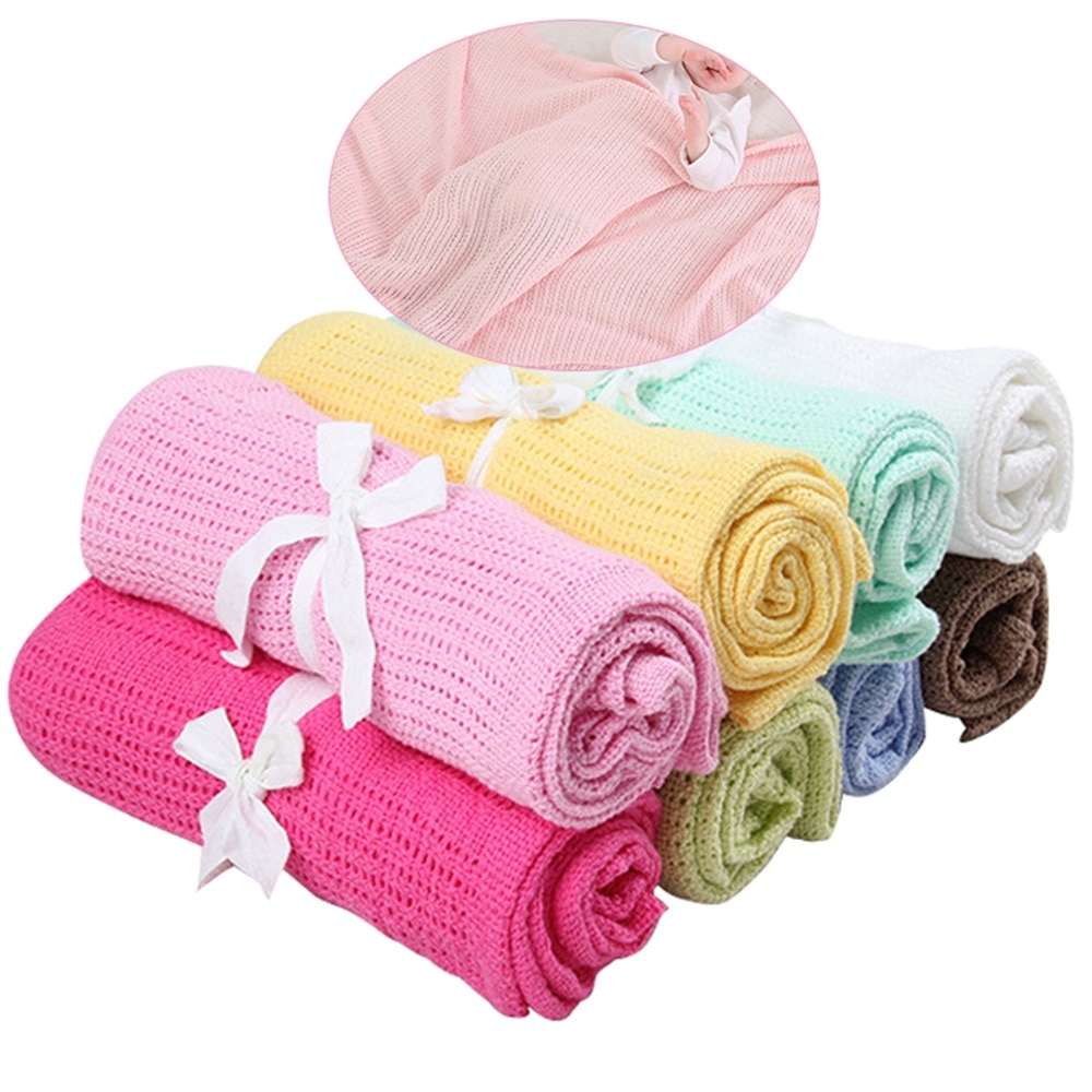1/2/5pcs Cotton Crochet Newborn Baby Blankets Cellular Blanket Summer Candy Color Casual Sleeping Bed Supplies Hole Wrap