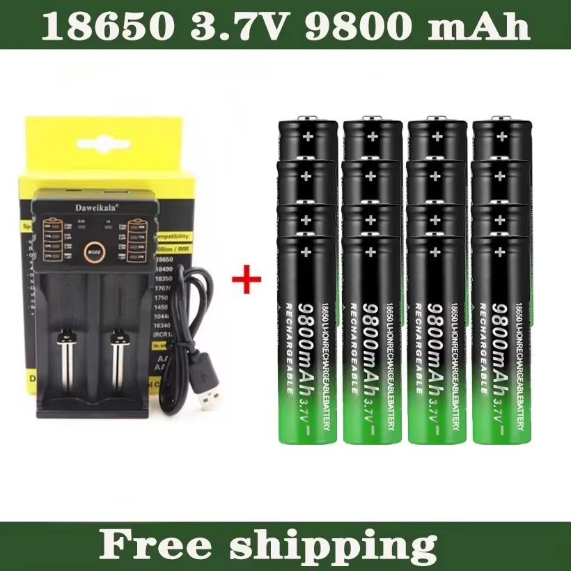 18650 Battery 3.7V 9800mAh Rechargeable Li-ion Battery with Charger - for Flashlight/Torch, Long-Lasting P: Orange