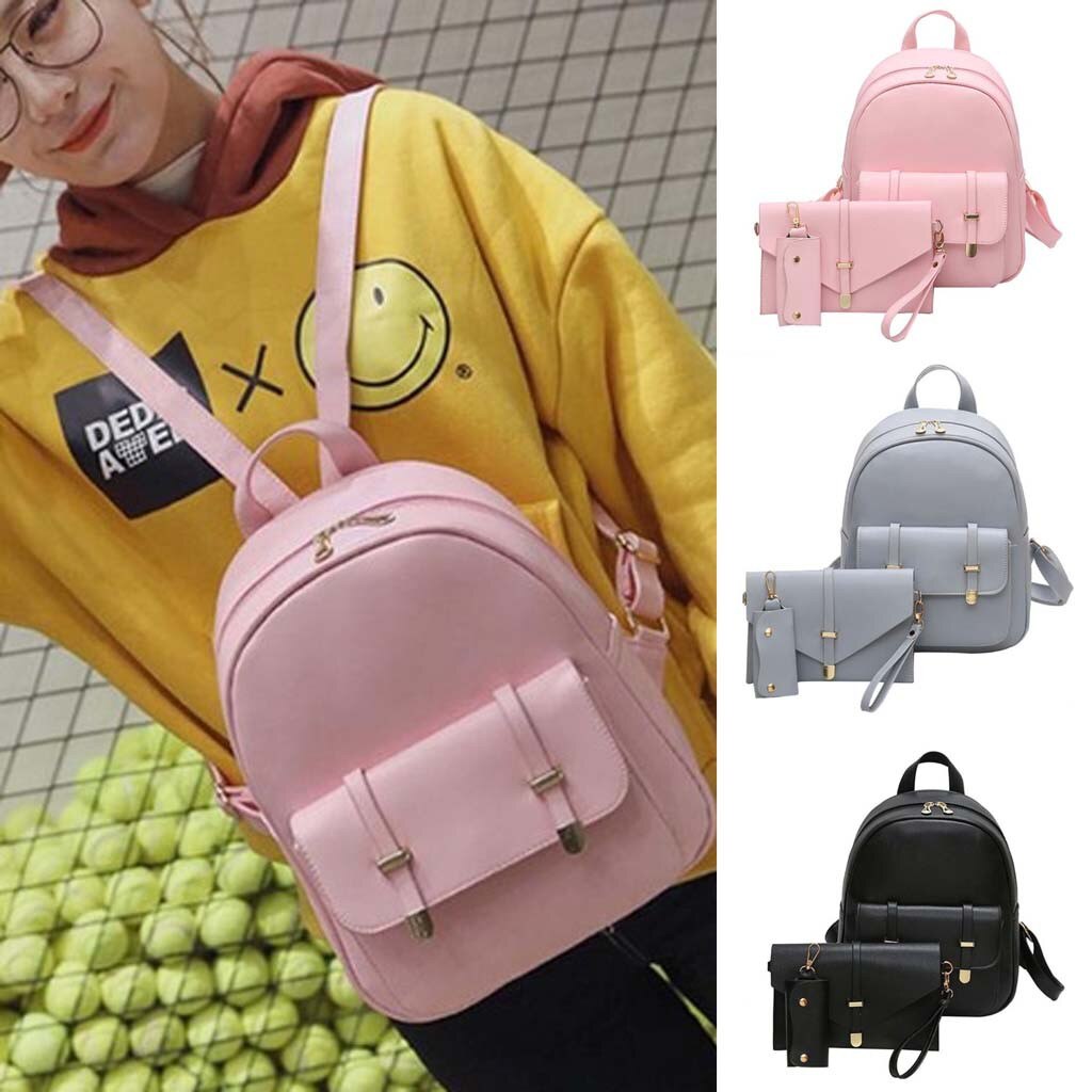 Vrouwen Mode 3PC Rugzak Toevallige Tas Kleine Kaart Portemonnee Sleutel Tas рюкзак школьный mochila feminina #40