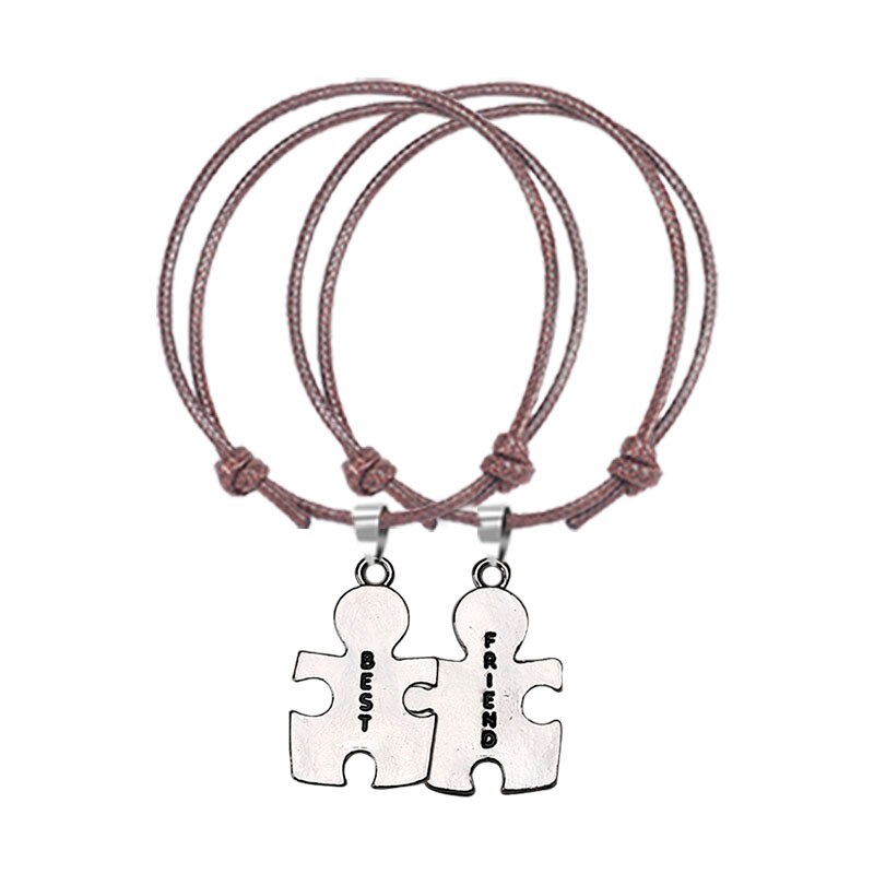 Mode Eenvoudige Beste Vriend Armband Geometrische Puzzel Human Shape Hanger Accessoires Lederen Band Lady Vriendschap Sieraden: SL203-B