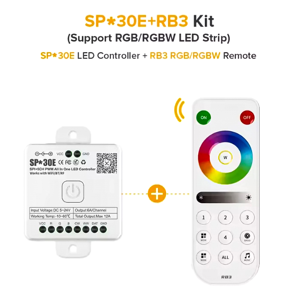 SP530E SP630E WiFi Alexa Bluetooth LED Controller Ondersteuning PWM Monochroom CCT RGB RGBW RGBCCT of SPI TTL IC Chip LED Strip/Matrix: YELLOW / Emitting Color1