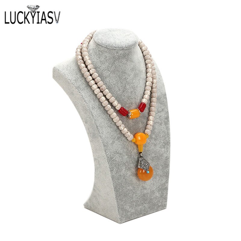 Flannel Portrait Necklace Display Stand Holder Jewelry Mannequin Bust For Necklace Pendant Counter Window Display Model: 11.5x19x6.5cm-Grey