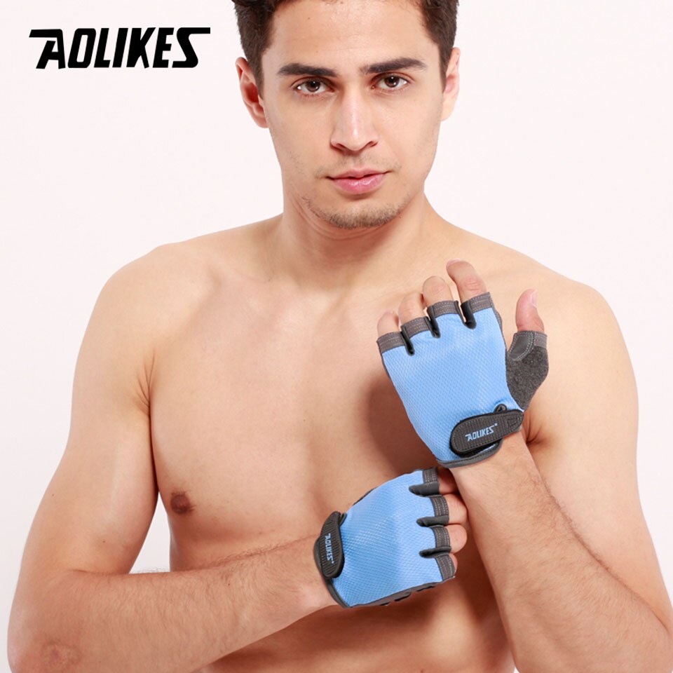 Aolikes 1 par bärbara halvfinger gymhandskar fitnesshandske unisex vuxen handled tyngdlyftningsutrustning träning för män kvinnor: Blå / M