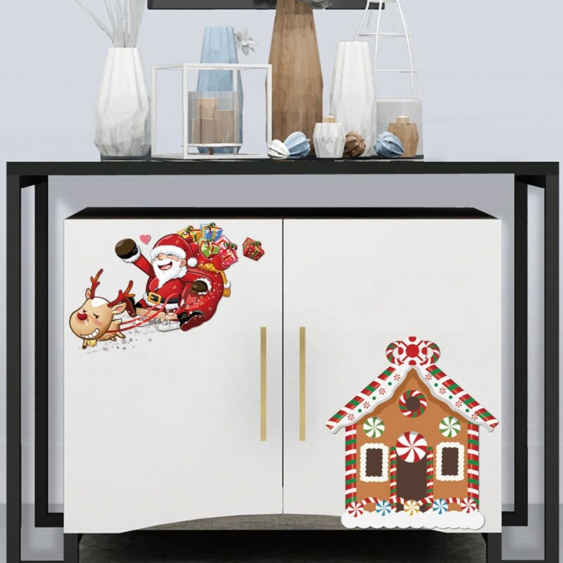 Christmas Green Plant Twig Bell Wall Sticker Simulation Plant Affixed Toilet TV Background Decor Wall Window Decoration Stickers