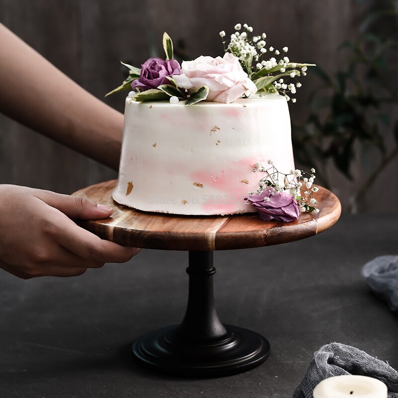 Plateau à Dessert avec couvercle en verre, palette en bois pour gâteaux et desserts, assiette de pieds hauts, étagère de présentation de desserts pour mariage et anniversaire, plateau de décoration avec couvercle