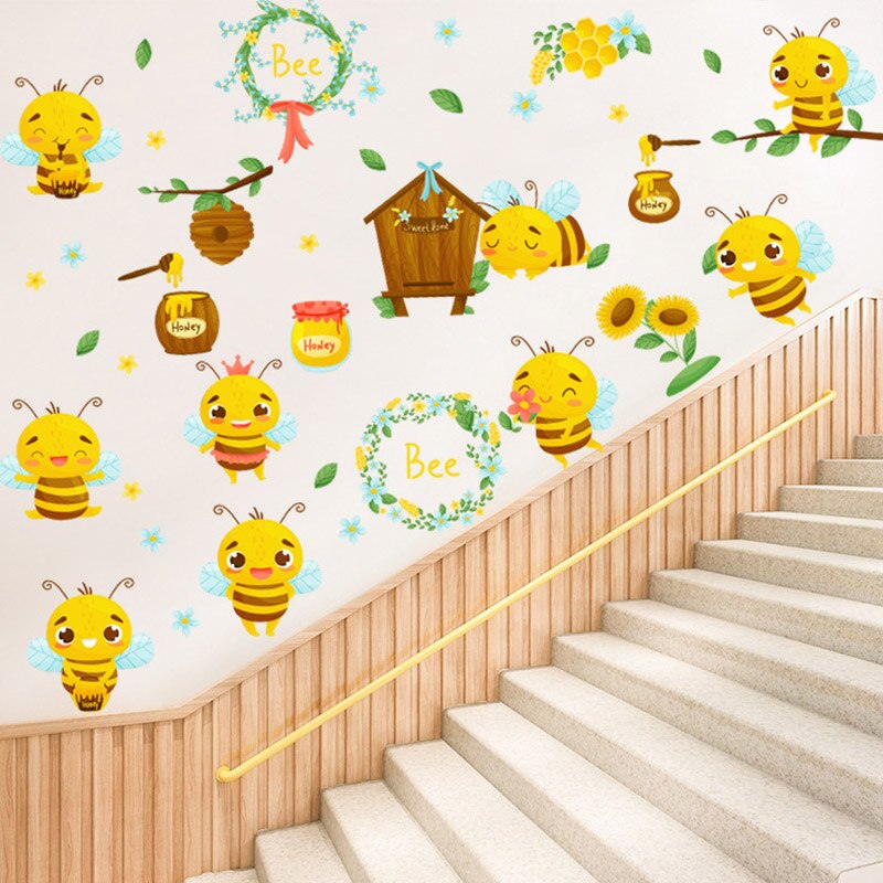 Cartoon Bee Wall Sticker Home Decor Kawaii Insect Wallpaper Nursery Mural Window Stickers For Kid Bedroom Decoration Accessories