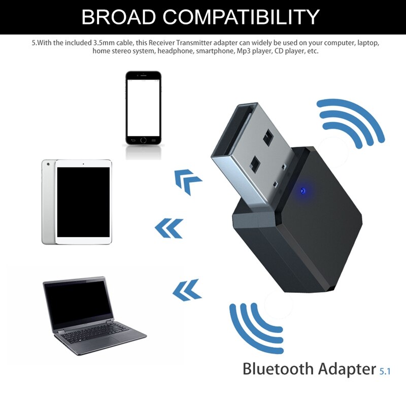 KN318 Bluetooth Adapter,5.1 Bluetooth Ontvanger Stereo Handsfree Call Usb/Aux Uitgang Draagbare, voor Thuis Car Office, Zwart: Default Title