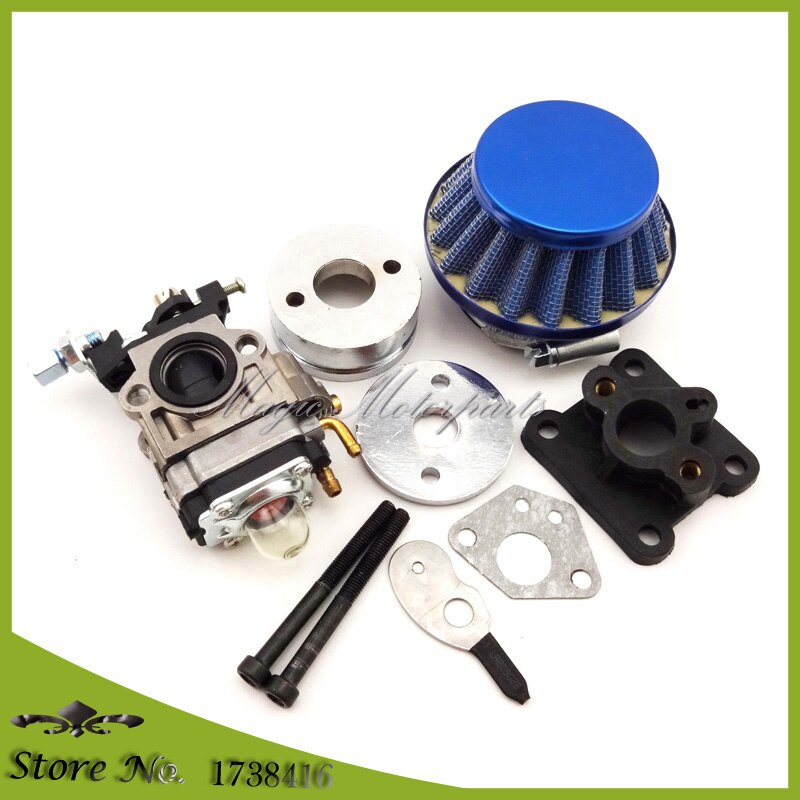 Blue Racing Carburateur Carb Luchtfilter Stack Kit Voor 2 Takt 47cc 49cc Mini Moto ATV Pocket Bike Motorcycle Motocross