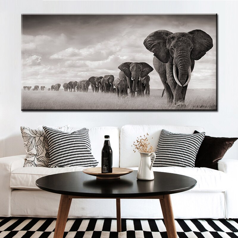 Zwart Afrika Olifanten Wilde Dieren Canvas Schilderij Scandinavië Posters En Prints Cuadros Wall Art Pictures Voor Woonkamer