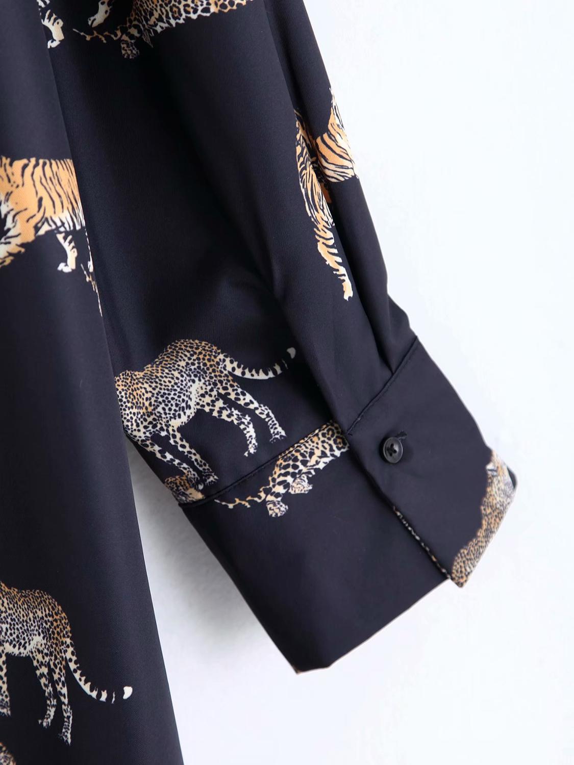 Kvinnor vintage djurtryck avslappnad lös kimono blus skjortor kvinnor vilda chic chemise blusas varumärke femininas toppar  ls6080