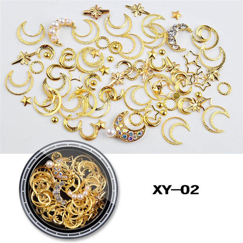 ELECOOL-remache de oro variado con clavos de cobre, de Luna, joyería para uñas, hilo de plata dorado 3D, decoración artística de uñas, manicura, 1 ud.: XY02