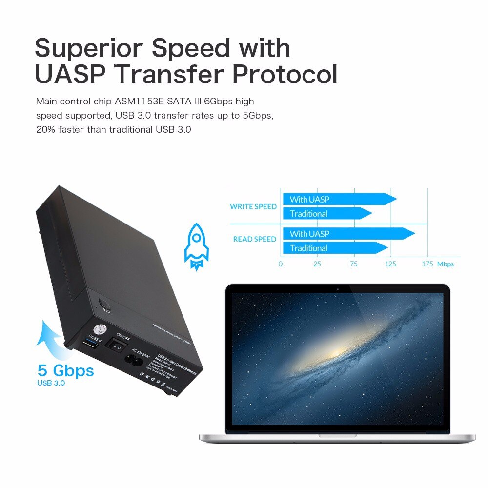 USB 3.0 2.5" 3.5" SATA Hard Drive Disk External Enclosure SSD HDD Disk Case Box Support UASP 8TB Drives OTB 1 Touch Backup