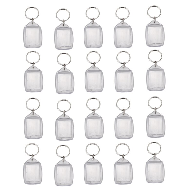 20x Clear Acryl Plastic Blanco Sleutelhangers Insert Paspoort Foto Sleutelhanger Keyfob