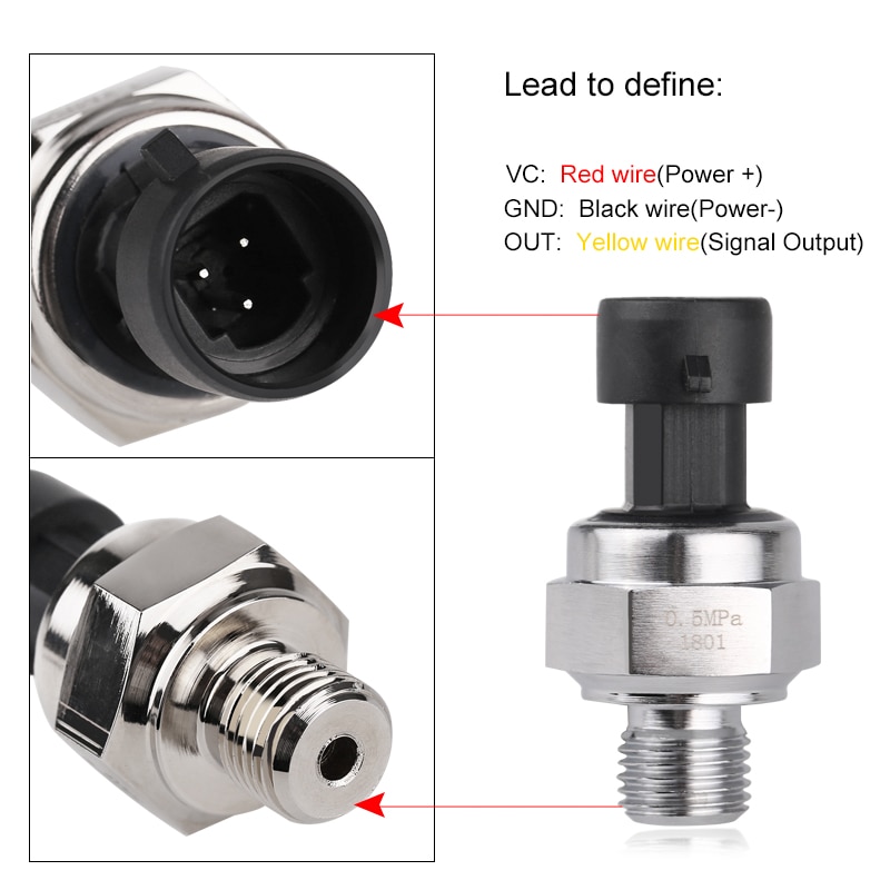 DC 5V G1/4 Pressure Sensor Oil Fuel Air Water Pressure Transducer 0.5 MPa Pressure Sensor Transmitter