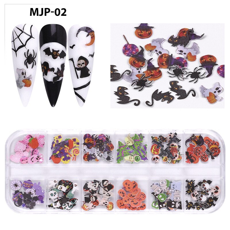 1 Doos 3D Emulatie Vlinder Kleurrijke Bloemen Nail Art Pailletten Mix Halloween Kerst Houtpulp Nail Flake Manicure Decoraties: 002