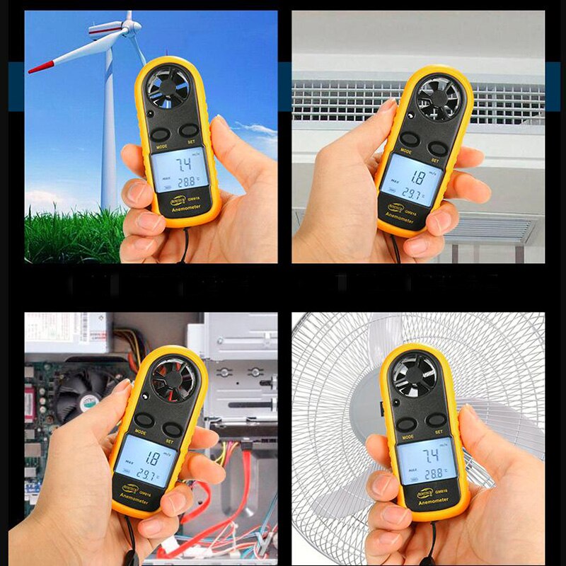 Digital Anemometer 0-30m/s Wind Speed Meter -10 ~ 45C Temperature Tester Anemometro with LCD Backlight Display