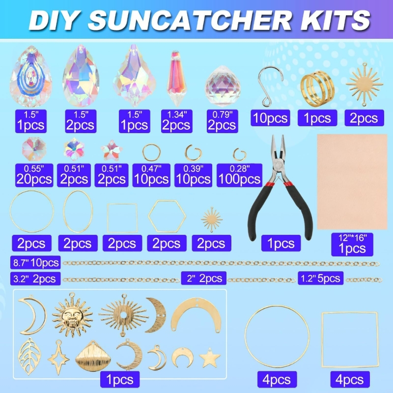 200Pcs DIY Sun Catchers Making Set Craft DIY Suncatchers Making Set for Adult Kids Crystal Suncatchers Set with Hooks