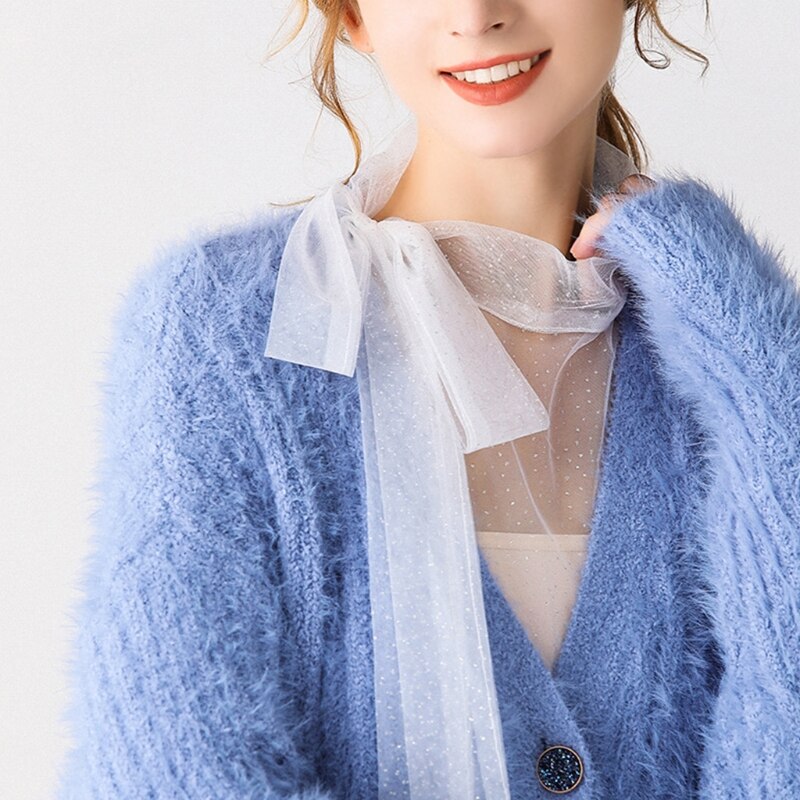 Dames coltrui strik nep kraag doorschijnend gaas glanzende pailletten afneembare trui half topje shirt decoratief vest