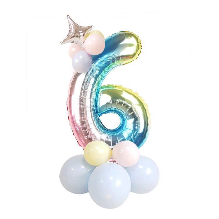 32 Inch Rainbow Gradient Number Balloons Boy Girls First Birthday Party Decorations Kids Adult Wedding Baby Shower Decorations: set 6