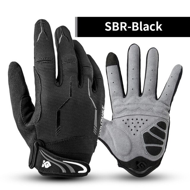 Coolchange Bike Glove Full Finger Cycling Gloves Men Women Shockproof Road Mountain Bicycle MTB Riding Biking Motorcycle Gloves: Black / L
