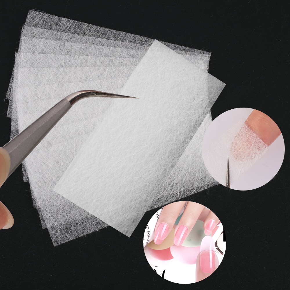 Dmoley 10 stks/pak Acryl Tip Glas Extension Nail Form Glasvezel Nail Art Versterken Zijde Witte Sticker Nail Protector