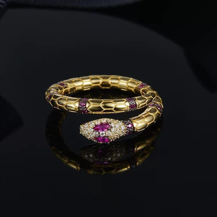 pattern Snake shape rings for women Set in drill gold Adjustable opening lots bulk jewelry DZ 4