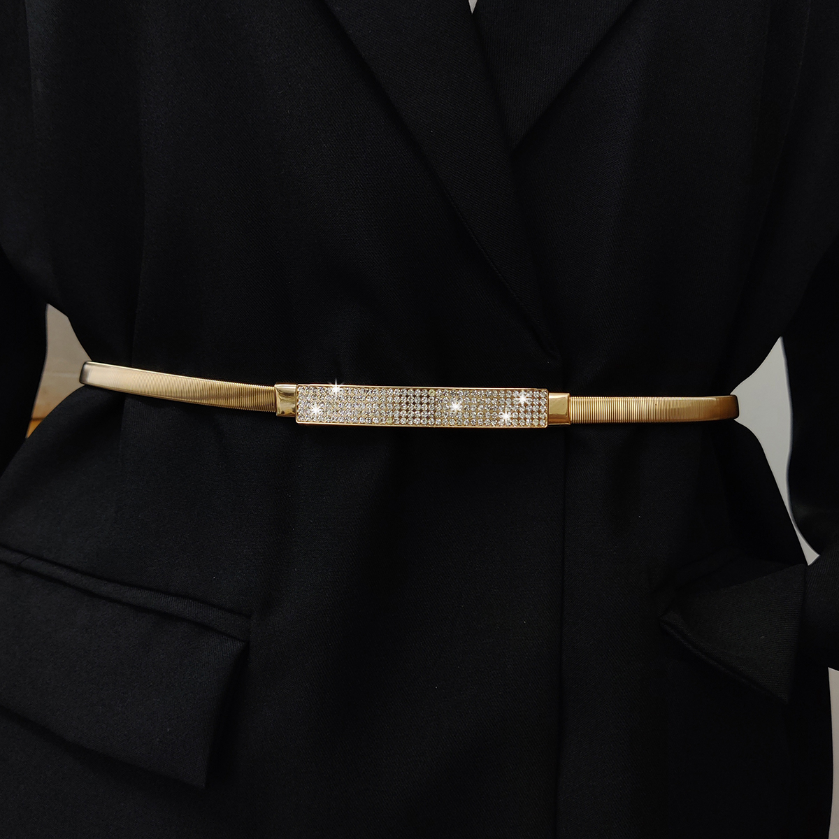 Elastische gouden kettingriem voor dames, punkstijl ,  y2k zilveren metalen strass-riemen voor vrouwen, luxe gouden tailleband