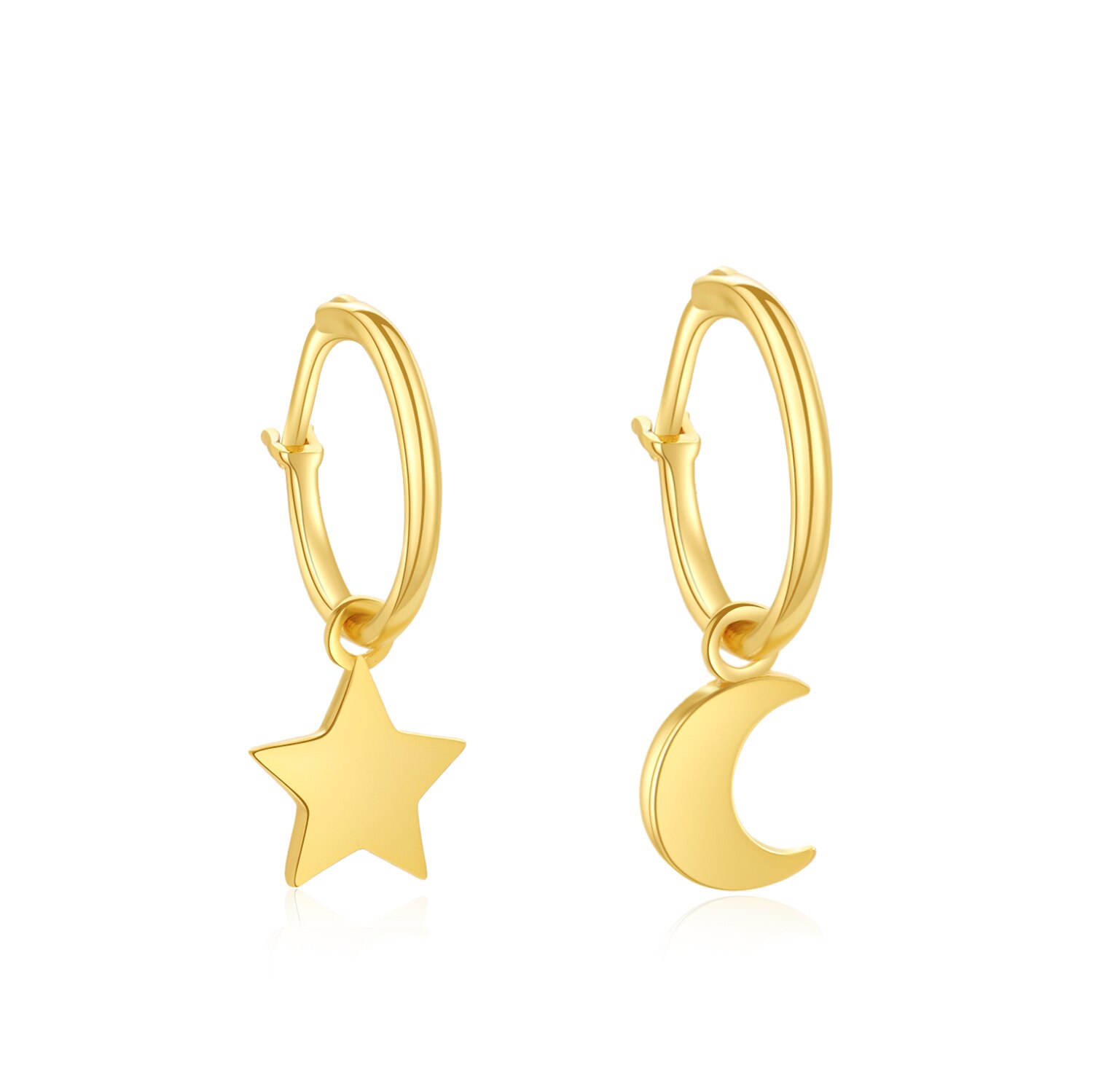 925 Sterling Silver Moon Star Hoop Earrings for Women Gold Color Small Ear Buckle Piercing Huggie Fine Silver Jewelry: Default Title