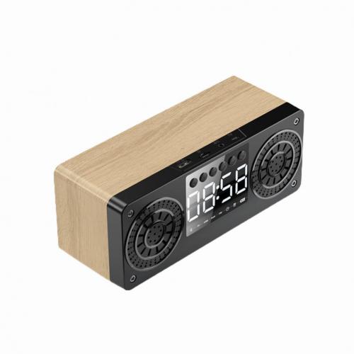 A10 Mini Wood Bluetooth Wireless FM Radio LCD Display Arlarm Clock Music Player: Yellow Wood Grain