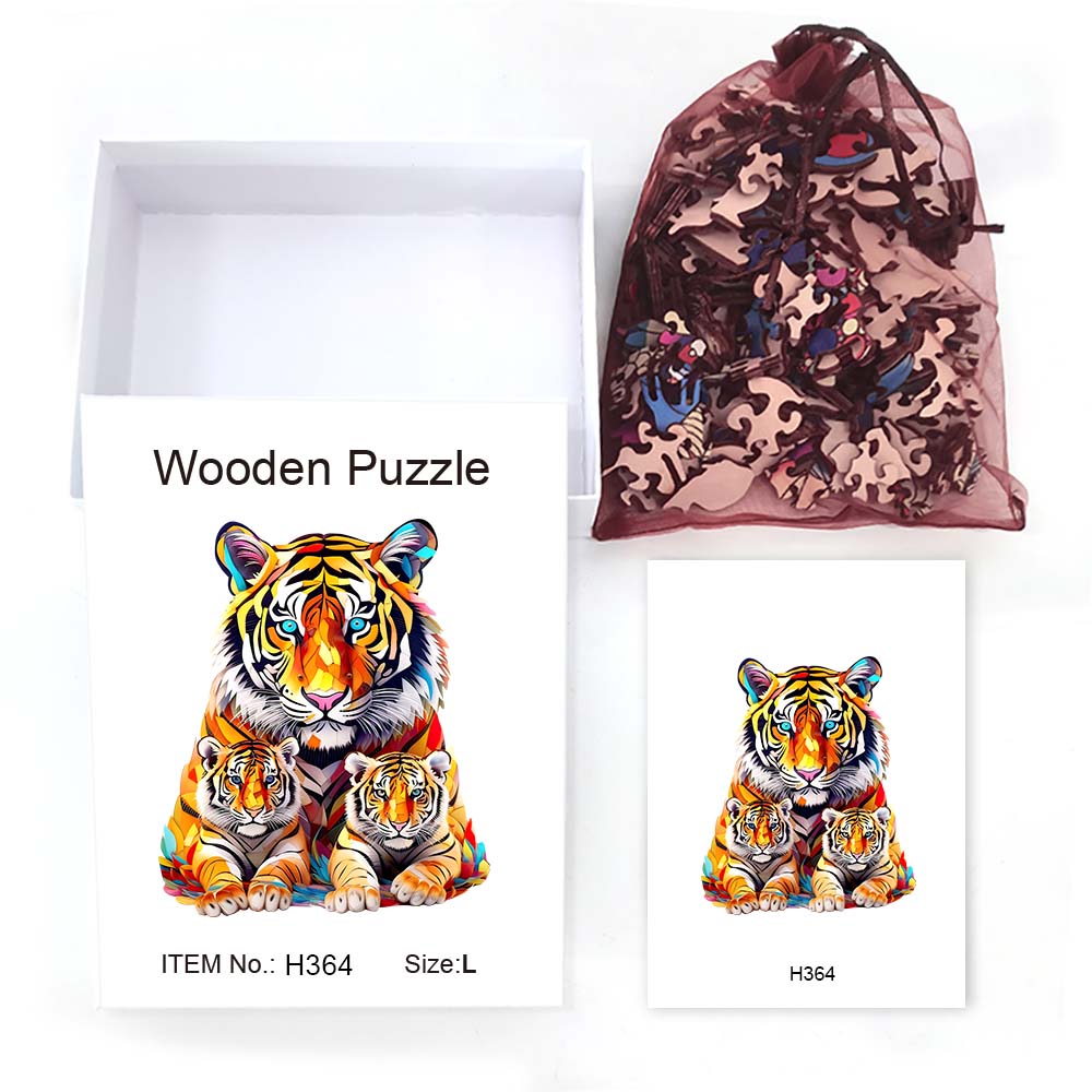 Wooden jigsaw Tiger Box Beautiful for Thanksgiving Irregular shaped animal jigsaw Christmas for adult stress reli