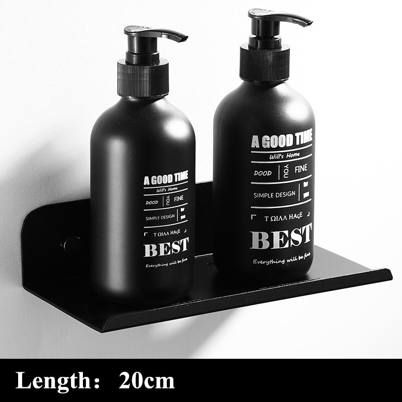 Black Shower Caddy Floating Bathroom Shelf Wall Mounted Bath Shelves Space Aluminum Bath Fixture Shampoo Accessories Storage: 20cm