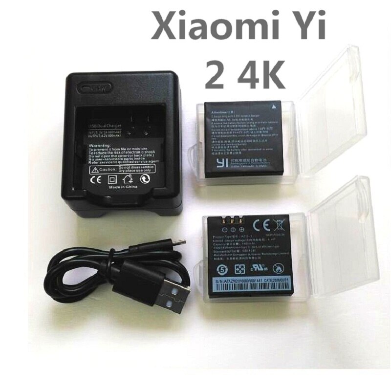 Voor Riginal Xiaomi Yi 4K Batterij AZ16-1 Usb Dual Charger Voor Yi 4K + Actie Camera Lite Accessoires 1400Mah Oplaadbare Batterij