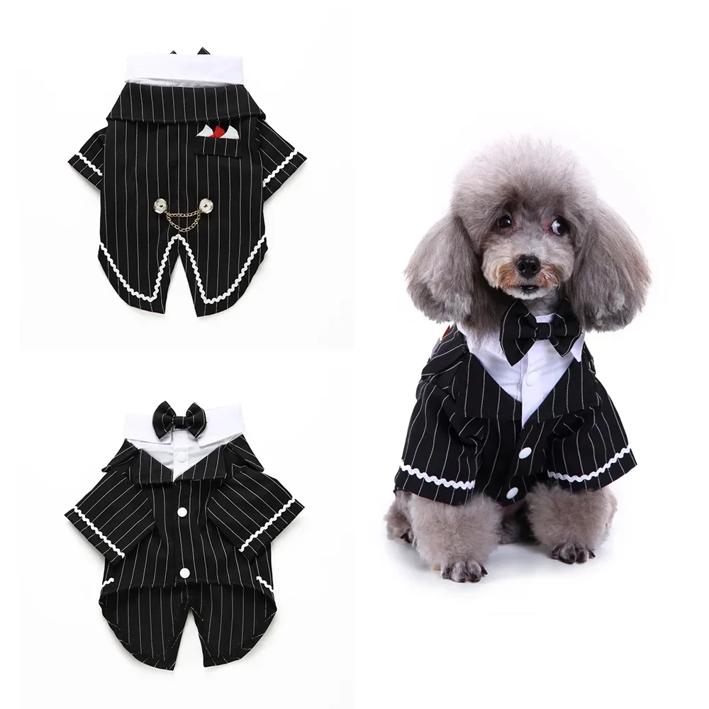 Gentleman Hond Kleren Kat Huisdier Trouwpak Leuke Cachorro Mascotas Pak Gestreepte Smokingvlinderdas Wedding Shirt Kostuum: L / Tuxedo