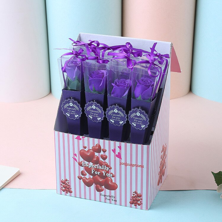 Flores de jabón de rosas, favores románticos de la boda, , de San Valentín, 12 Uds.: 12pcs Purple