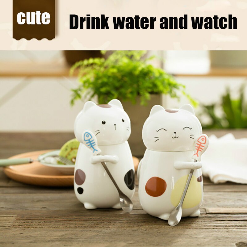 Super Cute Three-dimensional Animal Cat Cute Ceramic Water Cup Couple Large-capacity Mug with Lid Coffee Cup