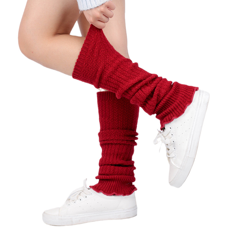 Women's Leg Warmer Soft Knitted Foot Cover Candy Color All-match Warming Boot Stockings 1 Pair Winter Loose Over Knee Socks: dark red