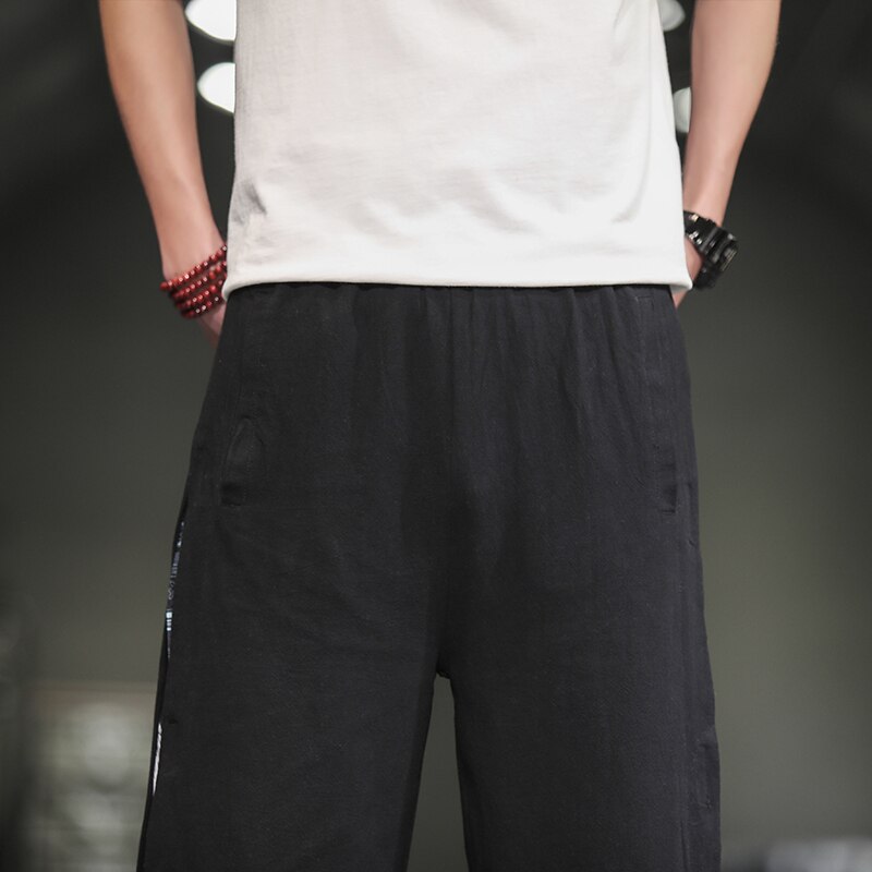 Pantalones holgados de lino y algodón para hombre, pantalón holgado de estilo chino, de camal ancho, 5XL talla grande, verano