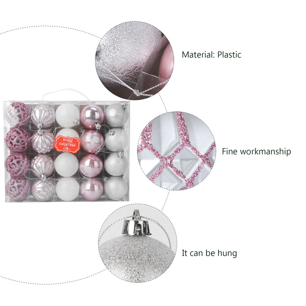 20 stuks kerstballen in doos, kerstboomhangers, hangende kerstballen, kerstfeestballen (zilver-pi