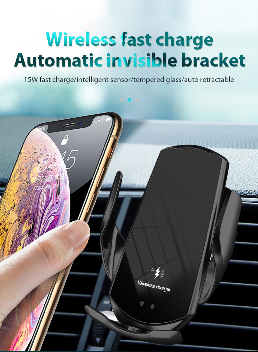 Wireless Car Charger Stand Voor Iphone 12 11 Pro Max Xs Xr Automatische Spannen 15W Snel Opladen Dock Air vent Mount Telefoon Houder