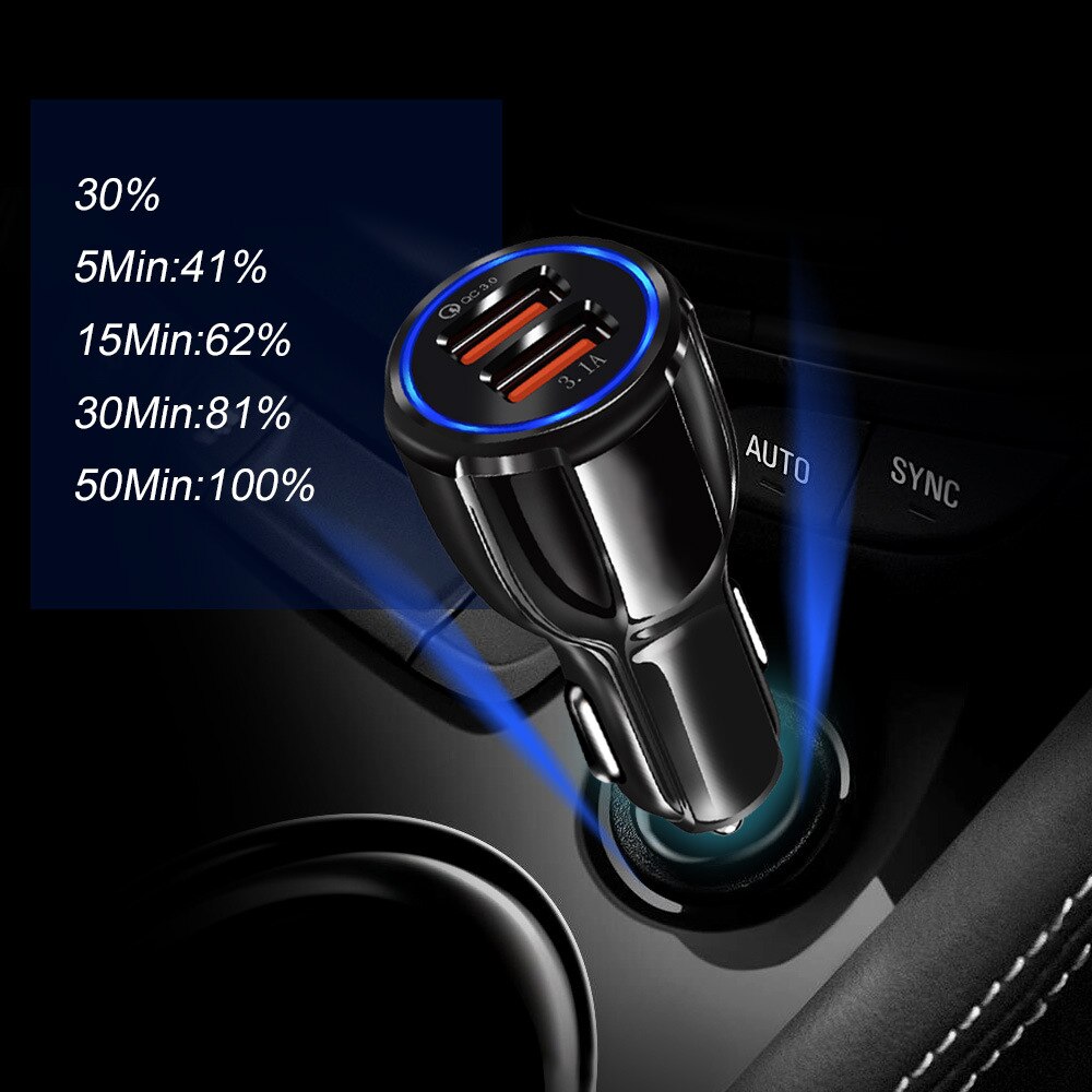 Pålitelig  qc3.0 sertifisert hurtiglading dobbel 2 usb port  qc3.0 hurtig billader 3.1a motorsykkel lader bil lighter kontakt