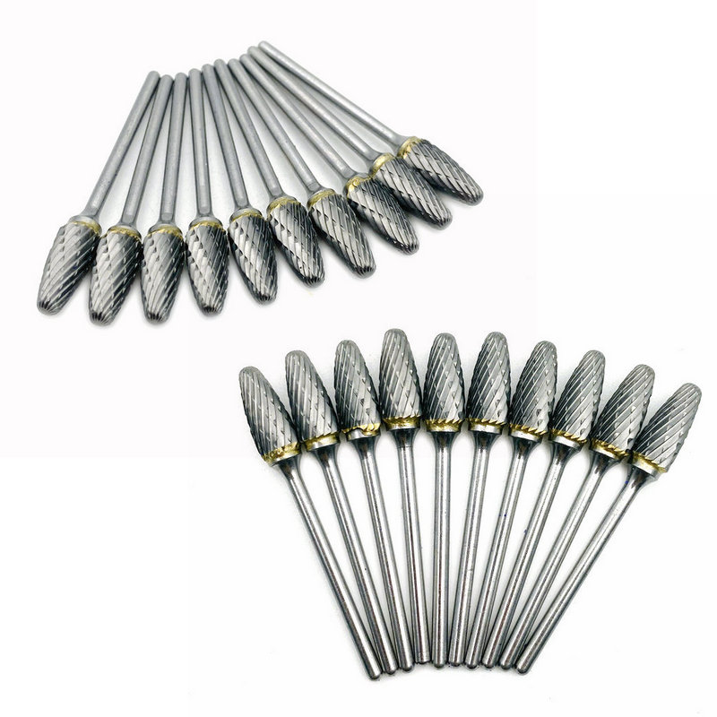 10pcs/set Dental Tungsten Steel Burs Drills Dental Lab Titanium Nitrate Carbide Burs Dentistry 2.35mm Shank Polisher Type F6