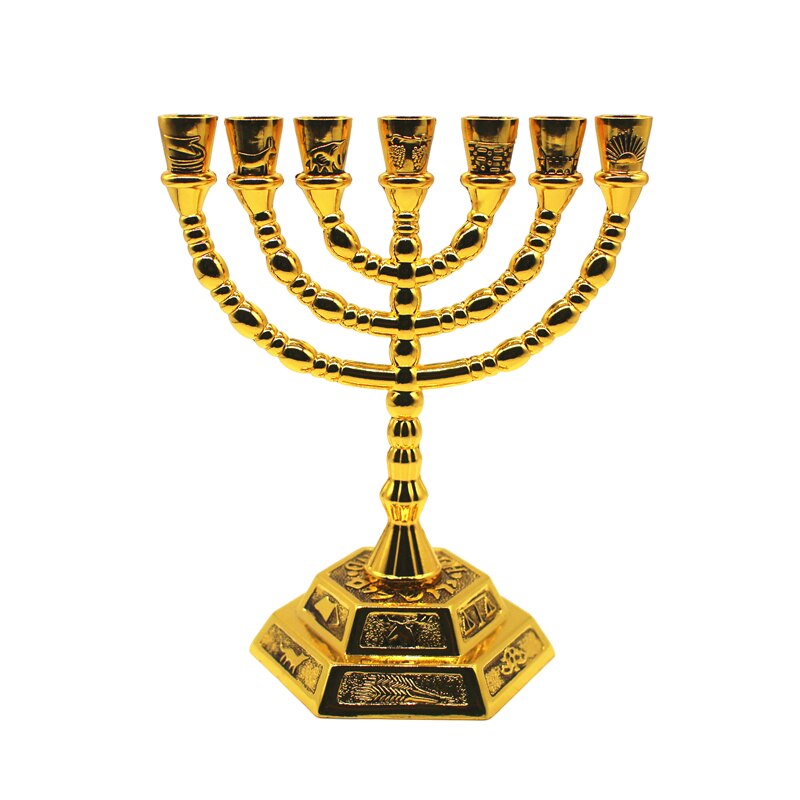 Grand chandelier Menorah, décoration Judaica pour la maison, hanoukka, bougies en alliage, 12 ethniques, en argent/or, 7 branches, 20cm
