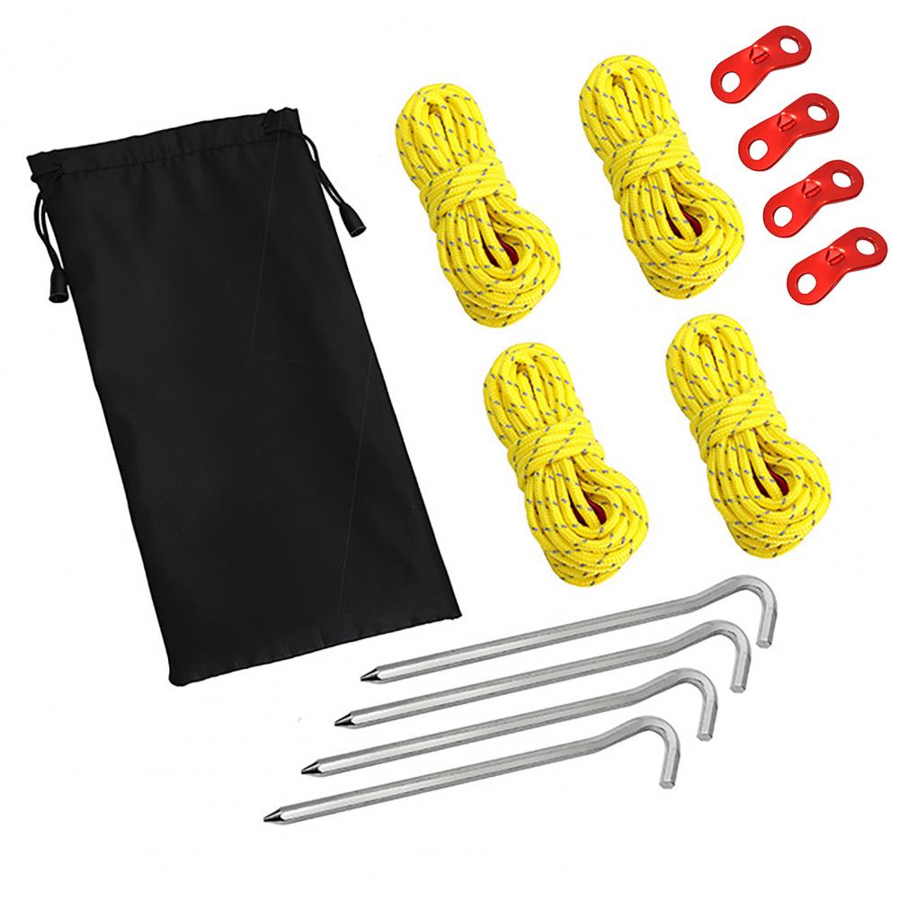 Ensemble de cordes de tente haute densité, robuste, Installation facile, piquets de tente de Camping en plein air, cordes réfléchissantes, 13 pièces/ensemble: Yellow