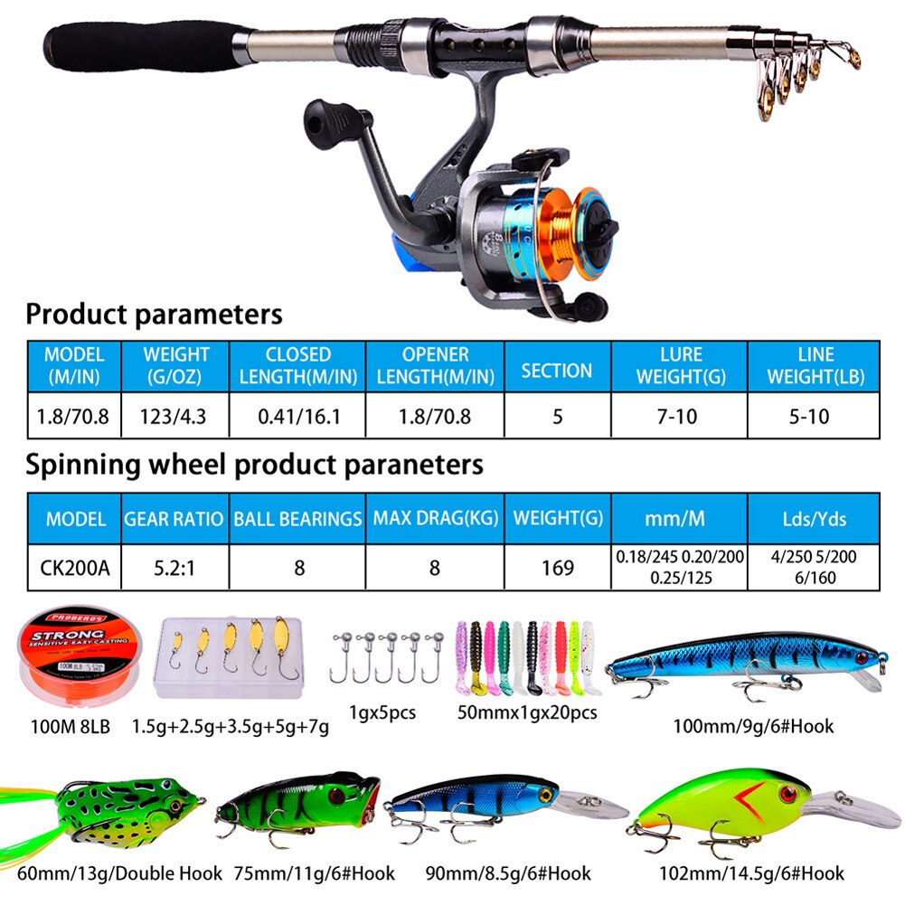 1.8m Fishing Rod Kits Spinning Reel Minnow Bait Hooks Saltwater Bass Carp Pike Full Kit Feeder Pole Fishing Set Accessories