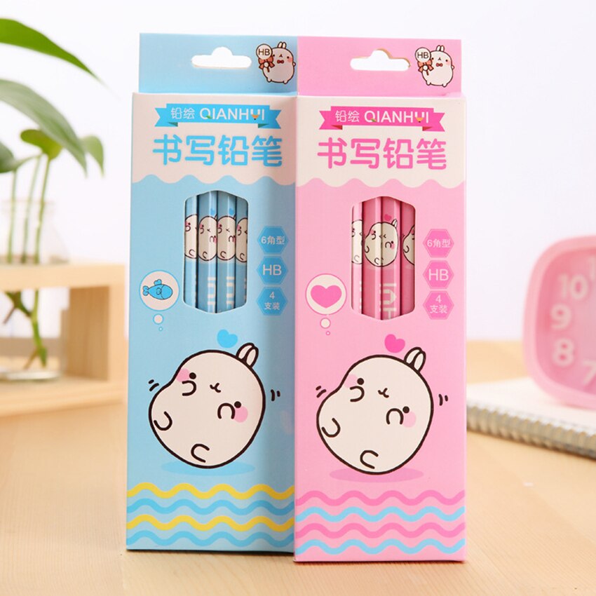 Latest 4pcs/set Cartoon style wood writing Pencil school office HB pencil children's Students write pencils